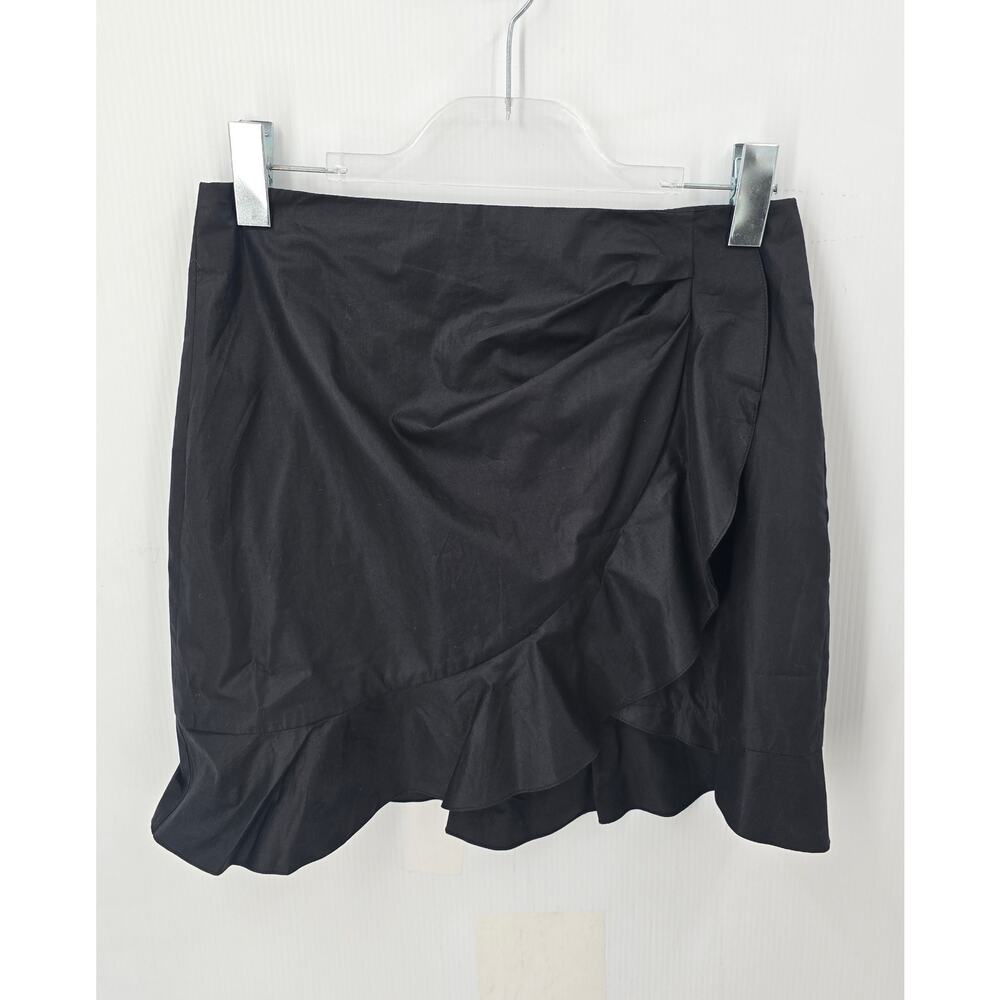 Isabel Marant Black Faux Wrap Mini Skirt Ruffle Hem Cotton Sateen Size 38 US 6